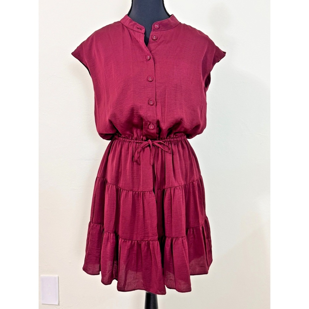 Rebecca Minkoff Mini Dress‎ Ollie Burgundy Cap Sleeves Tiered Size Small